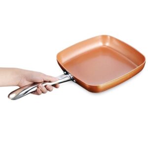 SURLAZ Pan Non-Stick Copper Square Frying Pan Skillet with Ceramic Coating Oven Dishwasher Safe Cooking pots and Pans