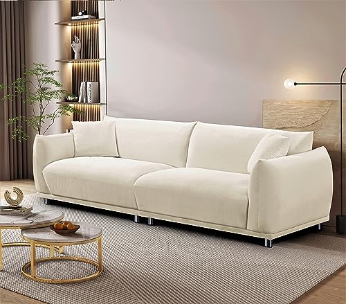 Container Furniture Direct Stylish and Luxurious Velvet Sofa with Modern Corner Design, Living Room Furniture with Minimalist Vibes, Two Accent Pillows Included, Cream White