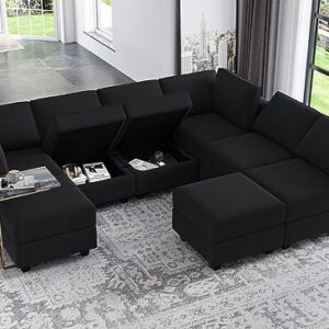 Belffin Modular Sectional Sofa with Ottomans Velvet Reversible Sleeper Chaise Bed Storage Seat Black