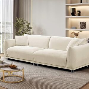 Container Furniture Direct Stylish and Luxurious Velvet Sofa with Modern Corner Design, Living Room Furniture with Minimalist Vibes, Two Accent Pillows Included, Cream White