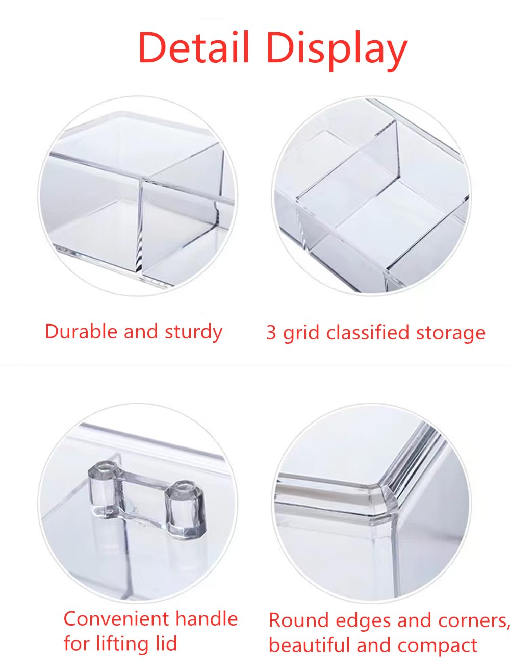 JRIQH 3 Grids Qtip Hold Dispenser.Qtip Organizers and Storage with Lid for Bathroom Vanity Countertop for Cotton Swabs,Cotton Rounds,Lipstick,Hairpin,Cosmetics (3 Grid transparent)