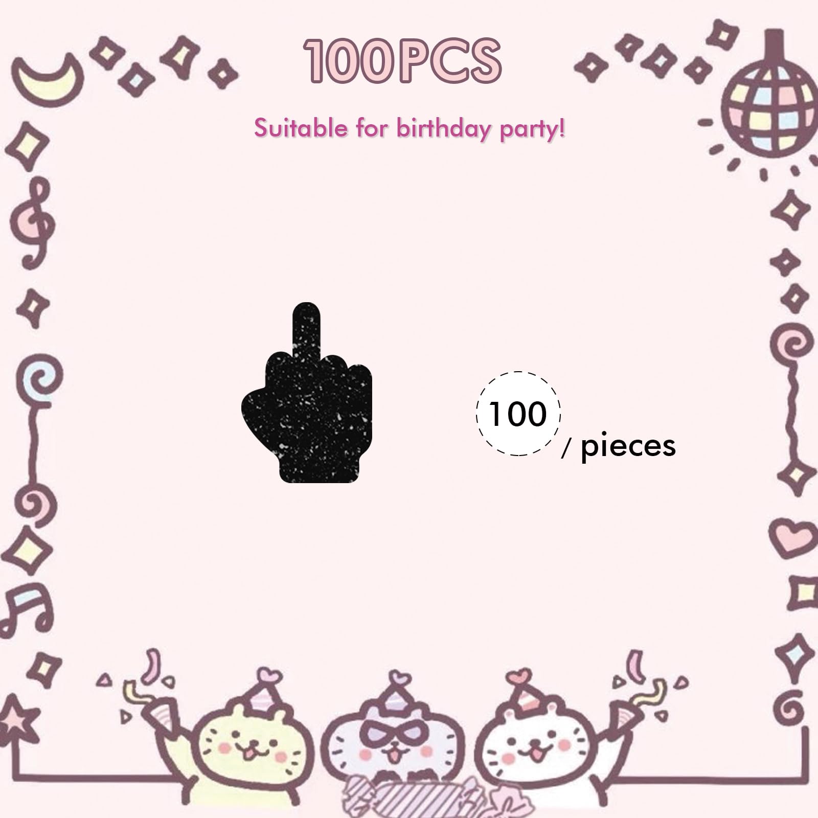 Set of 100 Middle Finger Confetti, Black Glitter Finger Paper Scatter, Funny Party Confetti, Hand Smash Cake Decor, Funny Themed Birthday Party Decor, Adult Birthday Party Supplies