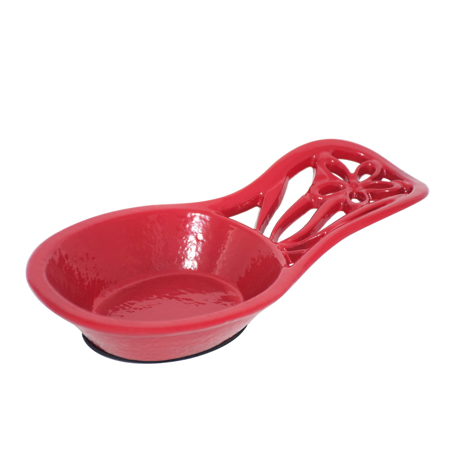 Spoon Rest for Stove Top - Vintage Robust & Unbreakable Cast Iron Spoon Rest Ladle Holder for Kitchen Counter with Flower Pattern, Red