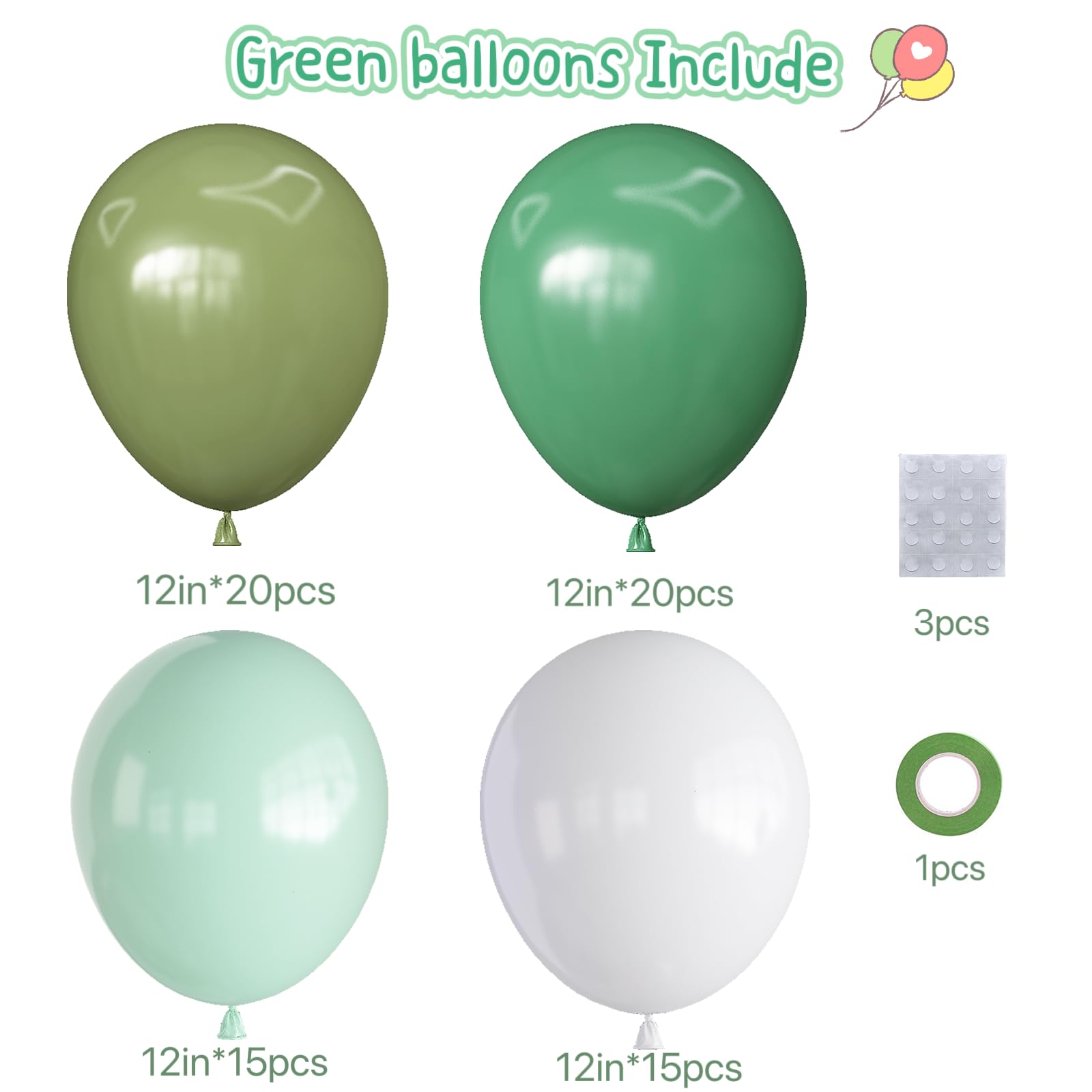 Green Balloons 70PCS, Sage Green Balloons Pastel Green Balloons Light Mint Pale Green and White Balloons for Wedding Neutral Baby Shower Birthday Party Supplies