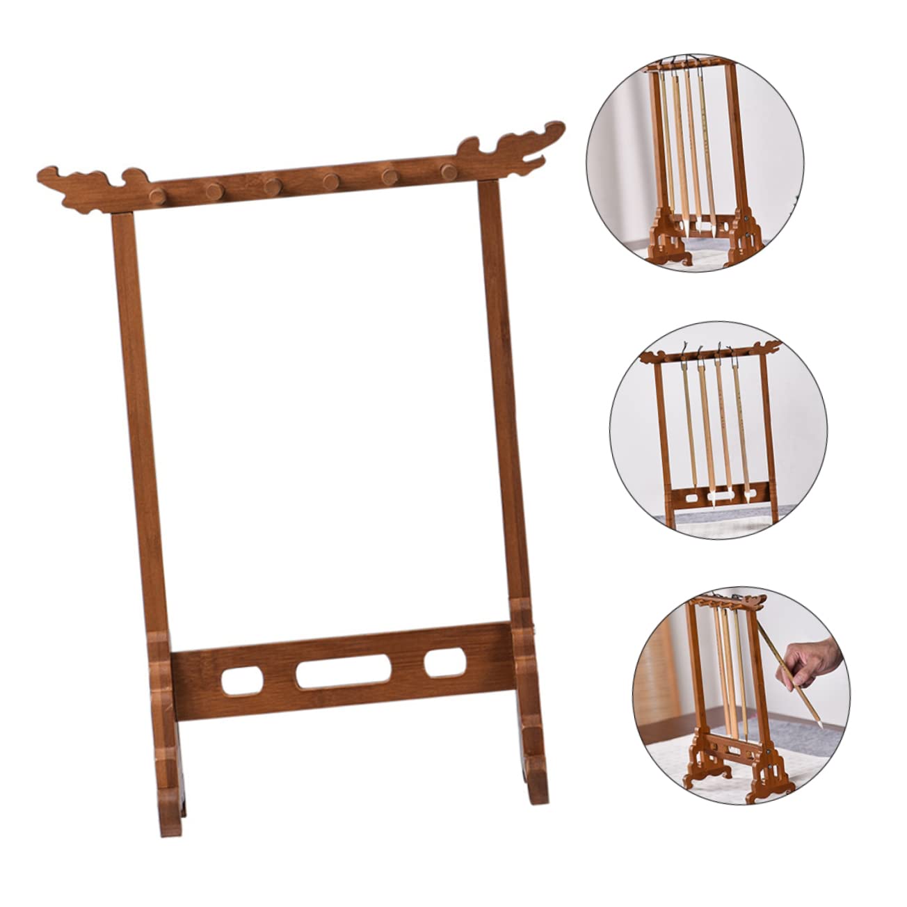 Ciieeo 1pc Brush Hanger Ornament Holder Display Stand Necklace Hanger Stand Chinese Calligraphy Brush Rack Japanese Brush Holder Pen Jewelry Multi-function Shelf Student Use Wooden