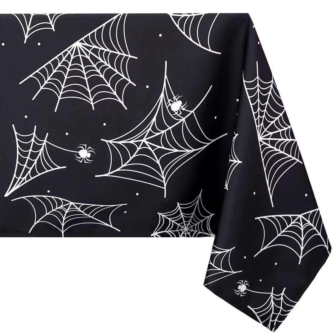 Karseteli Rectangle Halloween Tablecloth, 60 x 84 Inch Waterproof Spider Web Table Cloth, Washable Table Cover for Party Picnic Dinner Decor