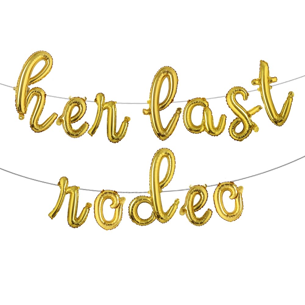 Western Bachelorette Party Decorations Her Last Rodeo Balloons Cowgirl Banner for Bridal Shower Wild West Party Supplies (L HER LAST RODEO Gold)