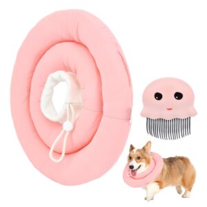 Jaeskeclip Dog Cone, Pet Collar Set, Adjustable Dog Pillow Cone with Leash, Waterproof Post-Operative Recovery Collar, Lick Resistant, for Small Dogs, Medium Dogs(Size:L)