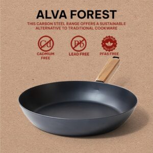 Alva Forest Nonstick Carbon Steel Frying Pan Skillet Pre-Seasoned Non Toxic 9.5" PFAS, PFOA & PFTE Free, for Cooking Pan Set, Induction Safe, Add to Your Pots and Pans Set Cookware