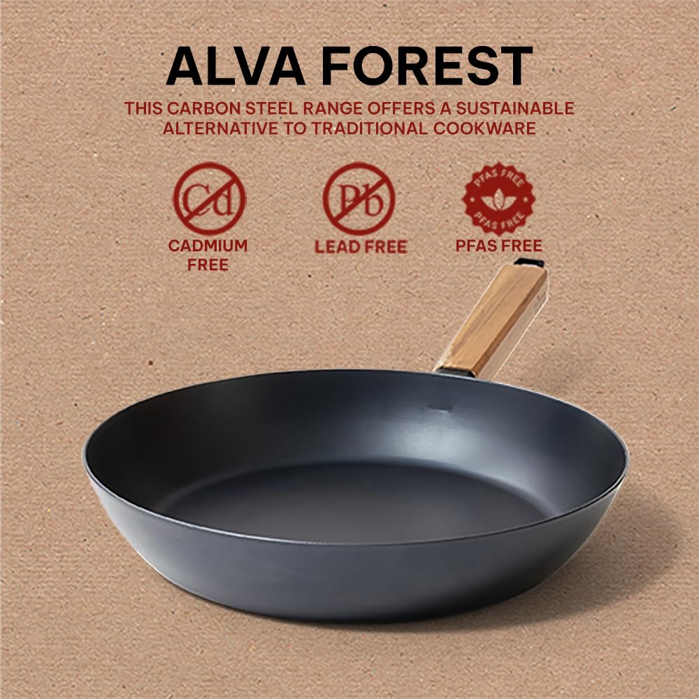 Alva Forest Nonstick Carbon Steel Frying Pan Skillet Pre-Seasoned Non Toxic 9.5" PFAS, PFOA & PFTE Free, for Cooking Pan Set, Induction Safe, Add to Your Pots and Pans Set Cookware