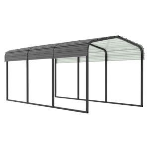 MUPATER 10 x 15 FT Metal Carport, Outdoor Heavy Duty, Garage Car Shelter Shade with Metal Roof, Frame and Bolts for Car, Truck and Boats, Grey