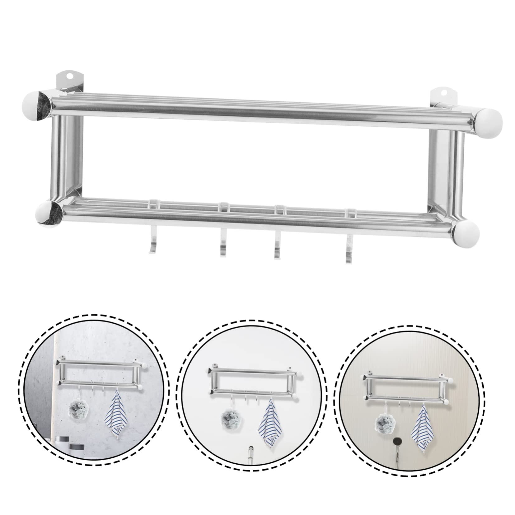 DOITOOL 3pcs Stainless Steel Towel Rack Kitchen Shelf Towel Holder with Hook Makeups Wall Towel Holder Bathtub Shelf Bathroom Shelf Organizer Shower Shelf Wall Hanging to Rotate Fold