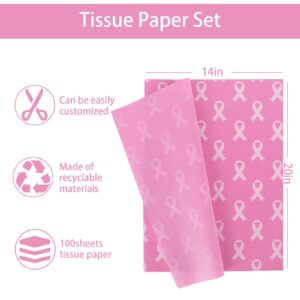 Whaline 100Pcs Pink Ribbon Tissue Paper Breast Cancer Awareness Wrapping Paper Pink Packaging Paper DIY Art Craft Paper for Charity Home Birthday Baby Shower Party Gift Decor, 14 x 20 Inch