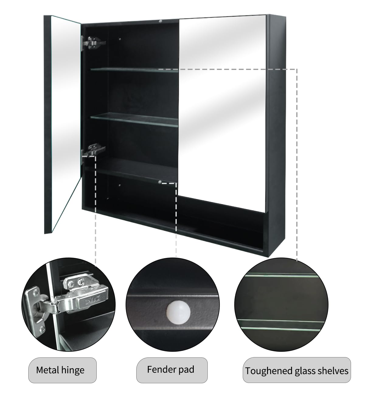 HESONTH Farmhouse Black Metal Framed Surface Mounted Bathroom Medicine Cabinet with Mirror Rectangle Vanity Mirros Cabinet for Wall with Double Doors