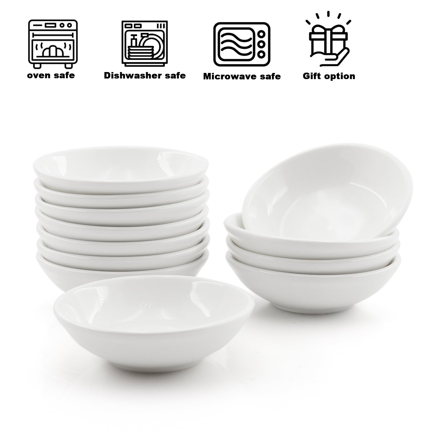 MARIWEI 12 Pack 1.2 Oz White Soy Sauce Dish Ceramic Dip Bowl Set, Mini Dip Sauce Bowl Set, Ceramic Mini Soy Sauce Plate, Porcelain Side Dish for Ketchup Sauce Plate, Soybean, BBQ, Party