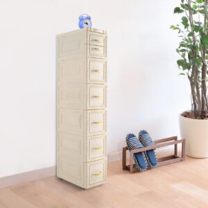 6Tier Bathroom Floor Cabinet, Vertical Storage Unit with Drawers and Casters for Kitchen Living Room, Large Capacity Narrow Tall Slim Tower Waterproof Toilet Paper Cabinet for Small Spaces Gaps