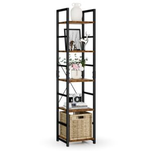 numenn 5 tier slim bookshelf, tall bookcase shelf storage organizer, modern book shelf for bedroom, living room and home office, vintage