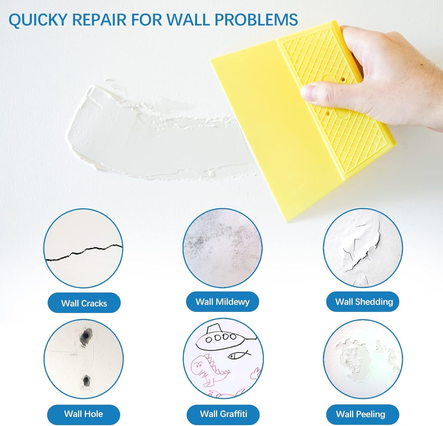 HOMMEE Drywall Repair Kit,Drywall Hole Patch Repair Kit to Fix Wall Surface Holes and Creak Damage with White Repair Putty 8.5OZ,Scraper,Sanding Pad Fill Quick and Easy Solution