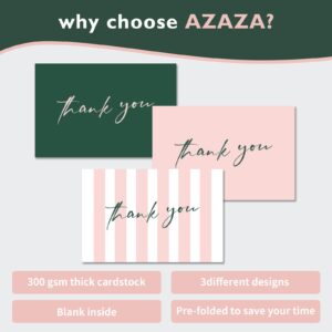 AZAZA Thank You Cards with Envelopes Striped 24 Pcs, Pink Thank You Cards Bulk Baby Shower Girl, Wedding Thank You Cards Green and Pink, Blank Thank You Notes for Bridal Shower