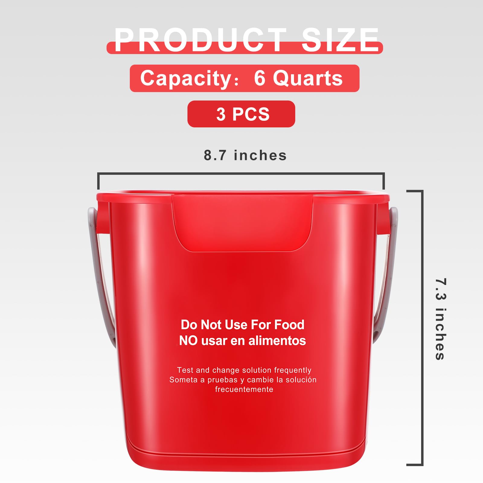 Uiifan 3 Pcs 6 Quart Bucket for Cleaning Small Sanitizing Square Bucket Detergent Pail Plastic Utility Cleaning Pail for Home Commercial Restaurant Kitchen Office School Commercial Use(Red)