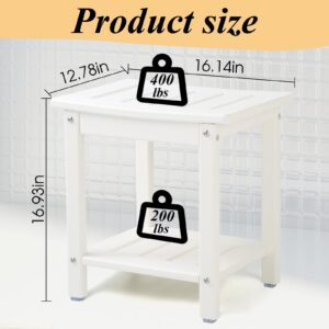 Apolimi Shower Chair, HDPE Shower Bench for Inside Shower to Sit On It, Shower Stool with Storage Shelf 2-Tier Spa Stool for Elderly,Water Resistant & Non-Slip Design Shower Seat Bench(White S Size)