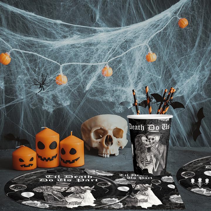 Halloween Wedding Decorations Halloween Till Death Do Us Part Plates Cups and Napkins for Spooky Wedding Bridal Shower Bride or Die Bachelorette Party Decorations