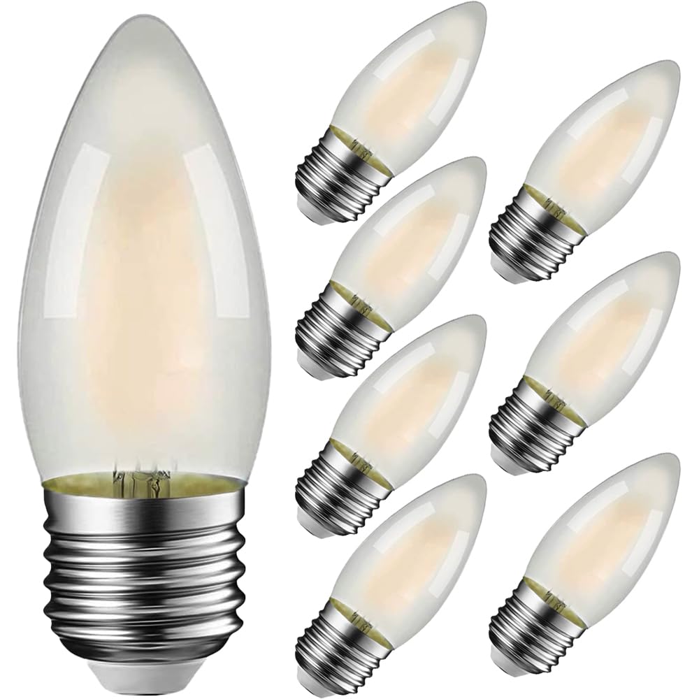 Jacqings E26 Candelabra Light Bulbs Frosted Glass Chandelier Light Bulbs 60watt Equivalent 3000K Warm White B11 Torpedo Tip Dimmable 6W LED Decorative Candle Light Bulbs (8)