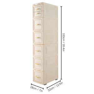 6Tier Bathroom Floor Cabinet, Vertical Storage Unit with Drawers and Casters for Kitchen Living Room, Large Capacity Narrow Tall Slim Tower Waterproof Toilet Paper Cabinet for Small Spaces Gaps