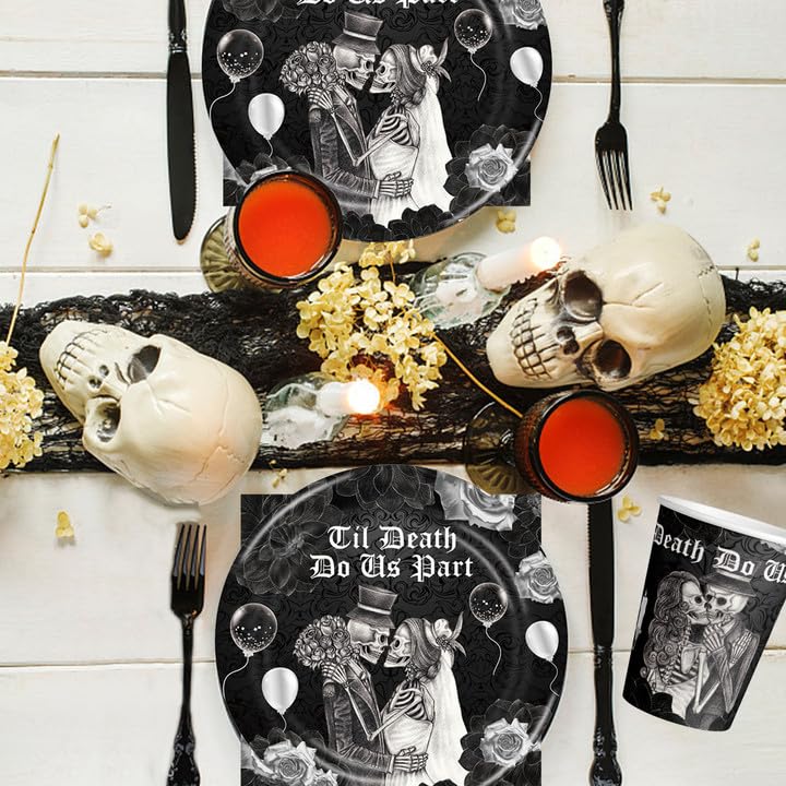 Halloween Wedding Decorations Halloween Till Death Do Us Part Plates Cups and Napkins for Spooky Wedding Bridal Shower Bride or Die Bachelorette Party Decorations