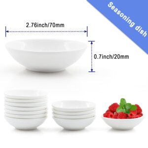 MARIWEI 12 Pack 1.2 Oz White Soy Sauce Dish Ceramic Dip Bowl Set, Mini Dip Sauce Bowl Set, Ceramic Mini Soy Sauce Plate, Porcelain Side Dish for Ketchup Sauce Plate, Soybean, BBQ, Party