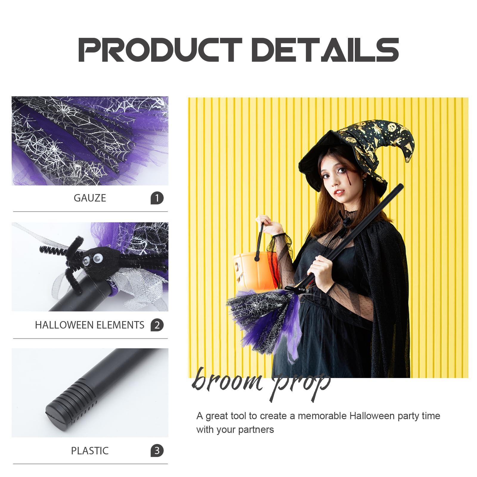 Milisten 1Pc Creative Halloween Broom Mini Halloween Broomstick Witch Broom Prop Cosplay Broom Stick Costume Accessories(Purple)