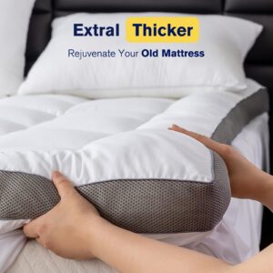 Ultimate Comfort and Cooling: 100% Cotton 2" Thick Queen Mattress Topper - Luxurious Softness, Good for Back Pain, Revolutionary Cooling Technology, No-Slip Design, Ideal for Deep Sleep Mattress Pad