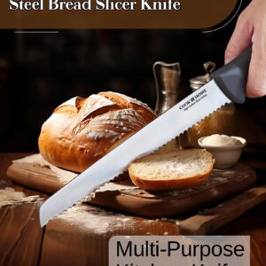 Cook N Home Bread Slicer Knife 10-Inch, Wavy Serrated High Carbon Stainless Steel Sharp Kitchen Knife, Ergonomic Handle, Black