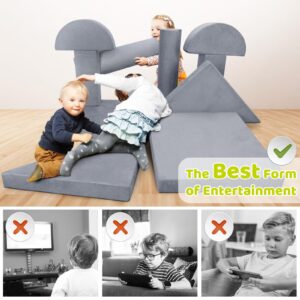 DREAMANIA Modular Play Couch for Kids Toddler Teens, Premium Kids Sofa for Boys Girls, Ideal DIY Gift for Creativing Playroom Couch for Playroom Bedroom Nursery, Grey