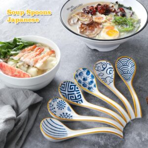 Soup Spoons Set of 6, Soup Dumplings Asian Soup Spoon Set Non-slip Bottom Japanese Spoons for Ramen Chinese Wonton, Dumplings, Pho, Noodle Soup Spoons