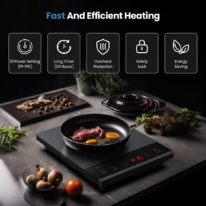 PAYISHO Electric Hot Plate Single Burner Portable Ceramic Cooktop For Cooking Ultra-thin Electric Stove Infrared Burner Cooker,24-Hour Timer Child Safety Lock,Compatible With All Cookware 1800W