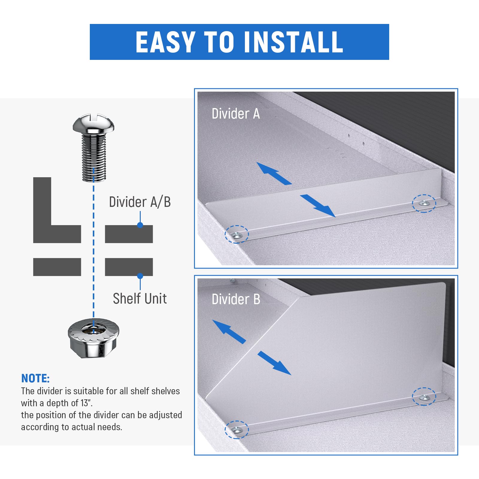 AA Products P-SH-Divider-A Shelf Divider Shelf Accessories Designed for 13" Depth Van Shelving Storage, Set of 3 - Grey