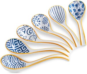 soup spoons set of 6, soup dumplings asian soup spoon set non-slip bottom japanese spoons for ramen chinese wonton, dumplings, pho, noodle soup spoons