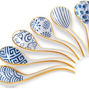 Soup Spoons Set of 6, Soup Dumplings Asian Soup Spoon Set Non-slip Bottom Japanese Spoons for Ramen Chinese Wonton, Dumplings, Pho, Noodle Soup Spoons