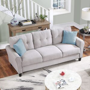 harper & bright designs 79.9" modern style button tufted linen upholstered 3-seat sofa, three seat sofa couch, living room sofa for home or office, light gray