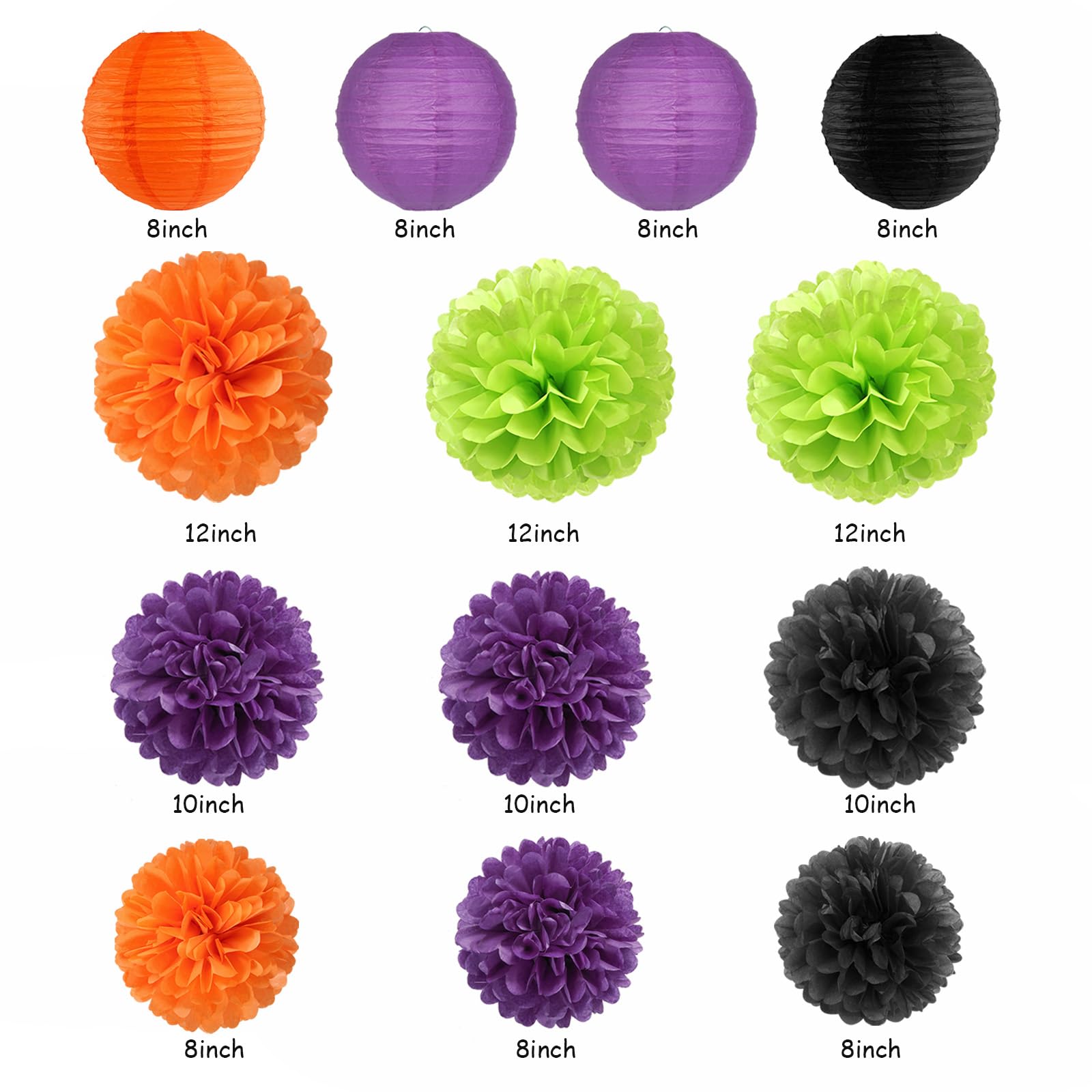 Black Purple Orange-Green Halloween Party-Decorations - 20pcs Paper Lanterns Fans,Tissue Pom Poms,Honeycomb Balls,Hotel Transylvania Hocus Pocus Birthday Baby Bridal Shower Wedding Decor Burgleda