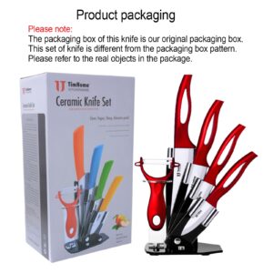 Kitchen Knife Set, 6 Pieces Ceramics Knife Set with Block, Professional Chef Knife Set with Acrylic Stand, Sharp Nonstick Cooking Knife Set with Nonslip handle for Home Family Restaurant (Red)