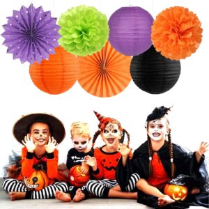 Black Purple Orange-Green Halloween Party-Decorations - 20pcs Paper Lanterns Fans,Tissue Pom Poms,Honeycomb Balls,Hotel Transylvania Hocus Pocus Birthday Baby Bridal Shower Wedding Decor Burgleda