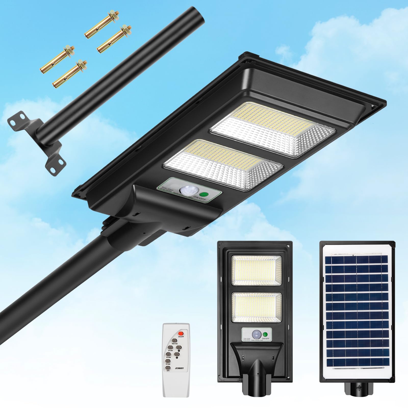 Solar Powered Street Light 6000 Lumens, 560LED Flood Security Lights with Remote Control, Dusk to Dawn, Solar Outdoor Lighting with Motion Sensor, Ip65 Waterproof for Yard, 400W