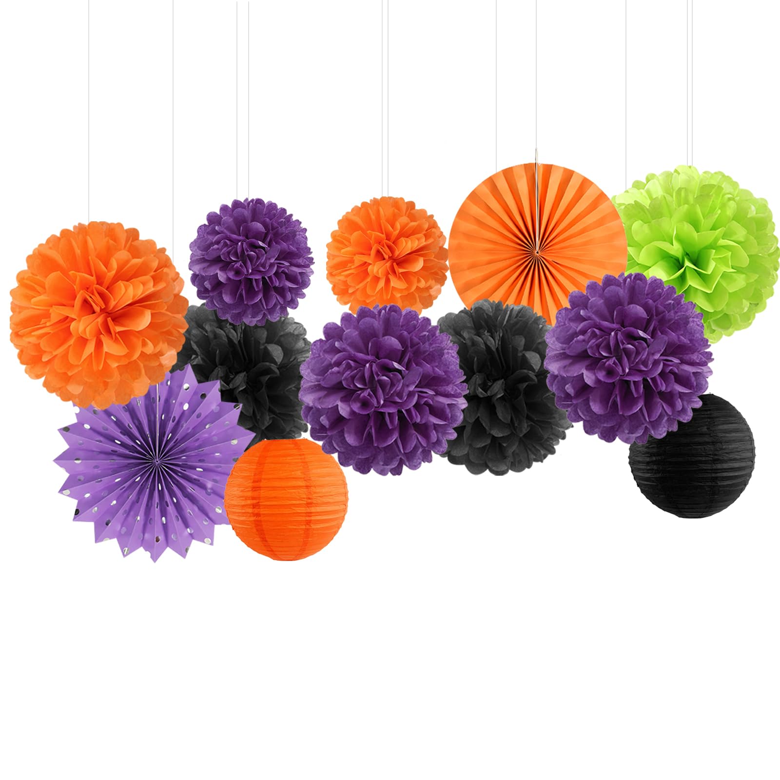 Black Purple Orange-Green Halloween Party-Decorations - 20pcs Paper Lanterns Fans,Tissue Pom Poms,Honeycomb Balls,Hotel Transylvania Hocus Pocus Birthday Baby Bridal Shower Wedding Decor Burgleda