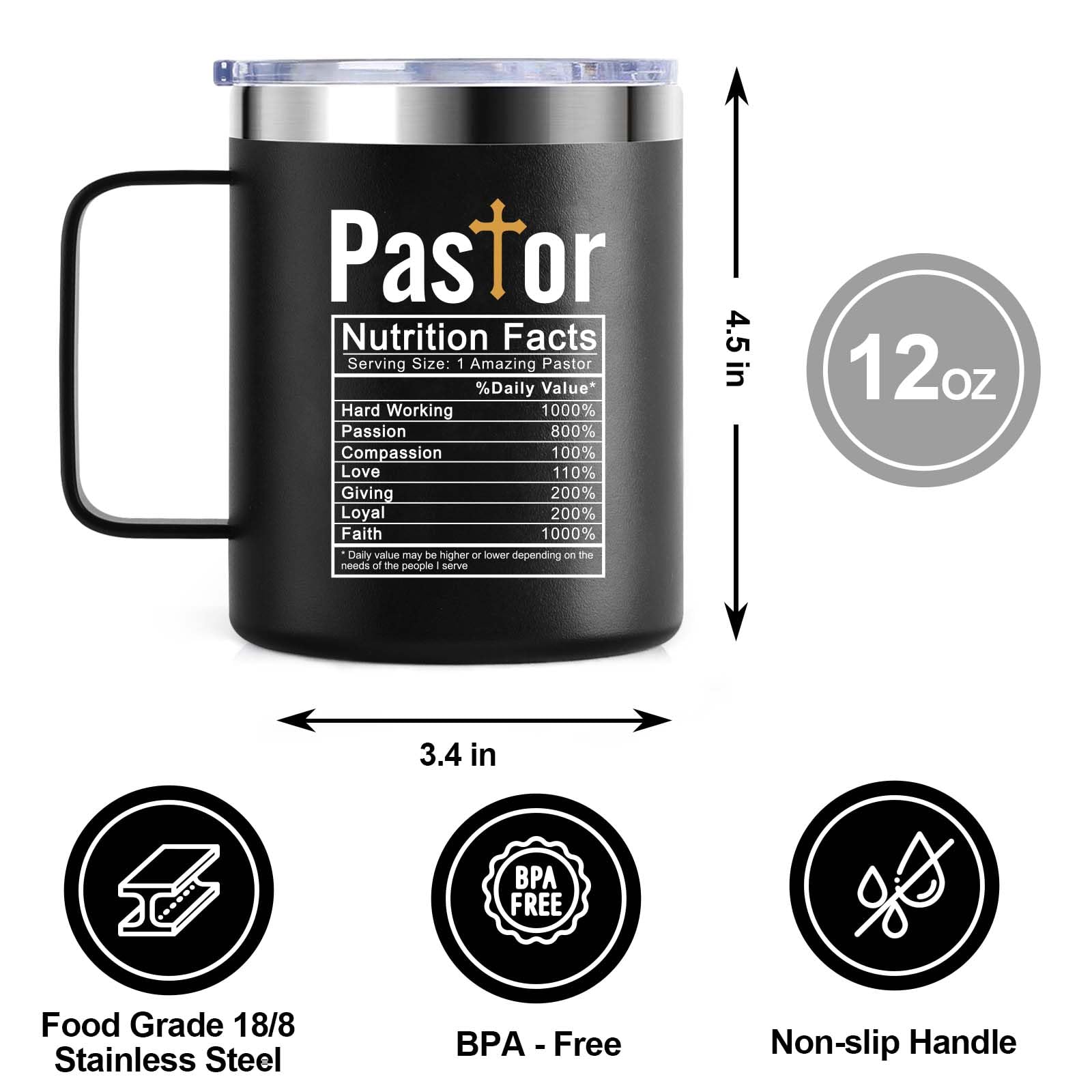 Pastor Gifts for Men Women Pastor Appreciation Gifts Present for Church Pastor Pastor gifts at Thanksgiving Christmas birthday New Year Pastor Anniversary Retirement Gifts Stainless Steel Mug 12Oz