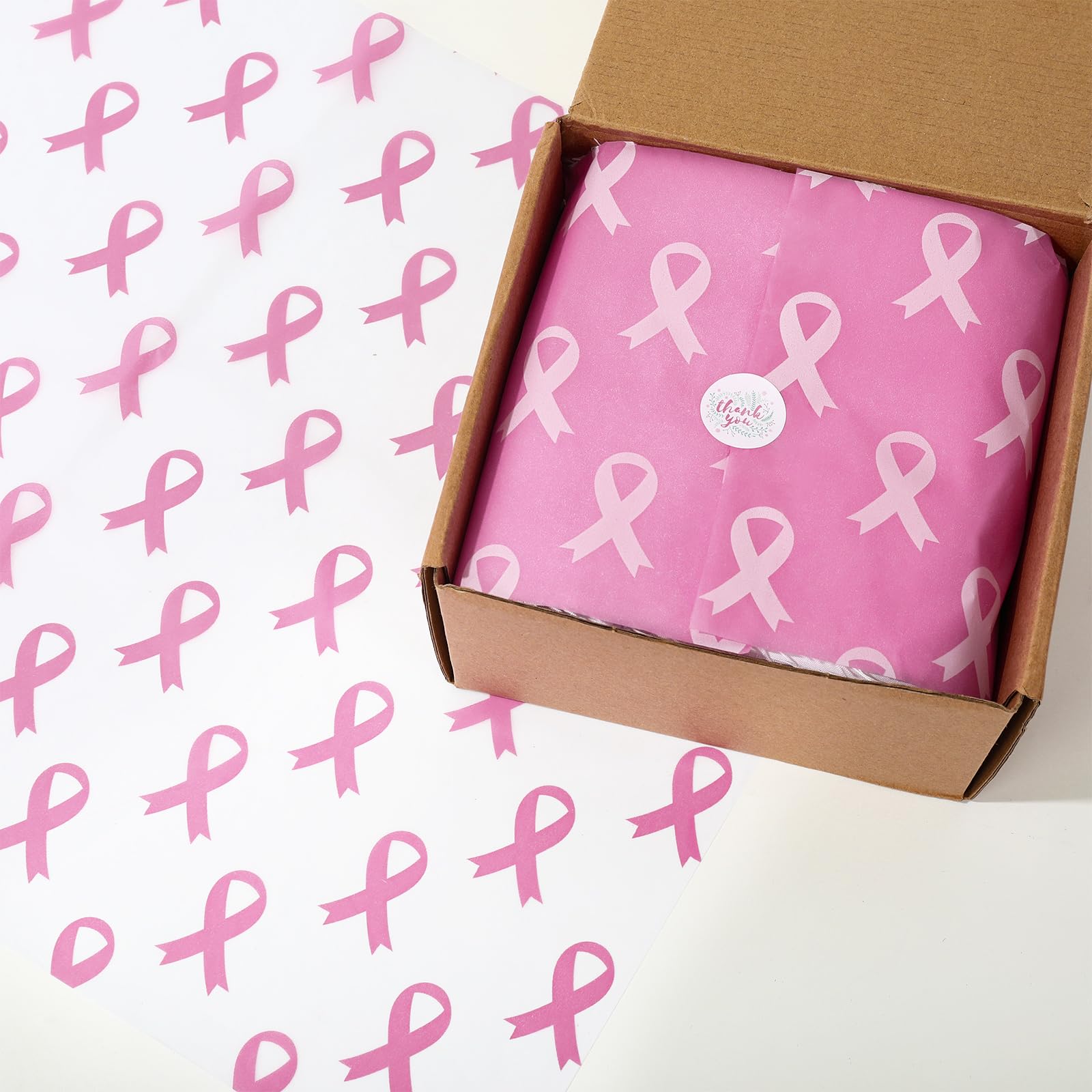 Whaline 100Pcs Pink Ribbon Tissue Paper Breast Cancer Awareness Wrapping Paper Pink Packaging Paper DIY Art Craft Paper for Charity Home Birthday Baby Shower Party Gift Decor, 14 x 20 Inch