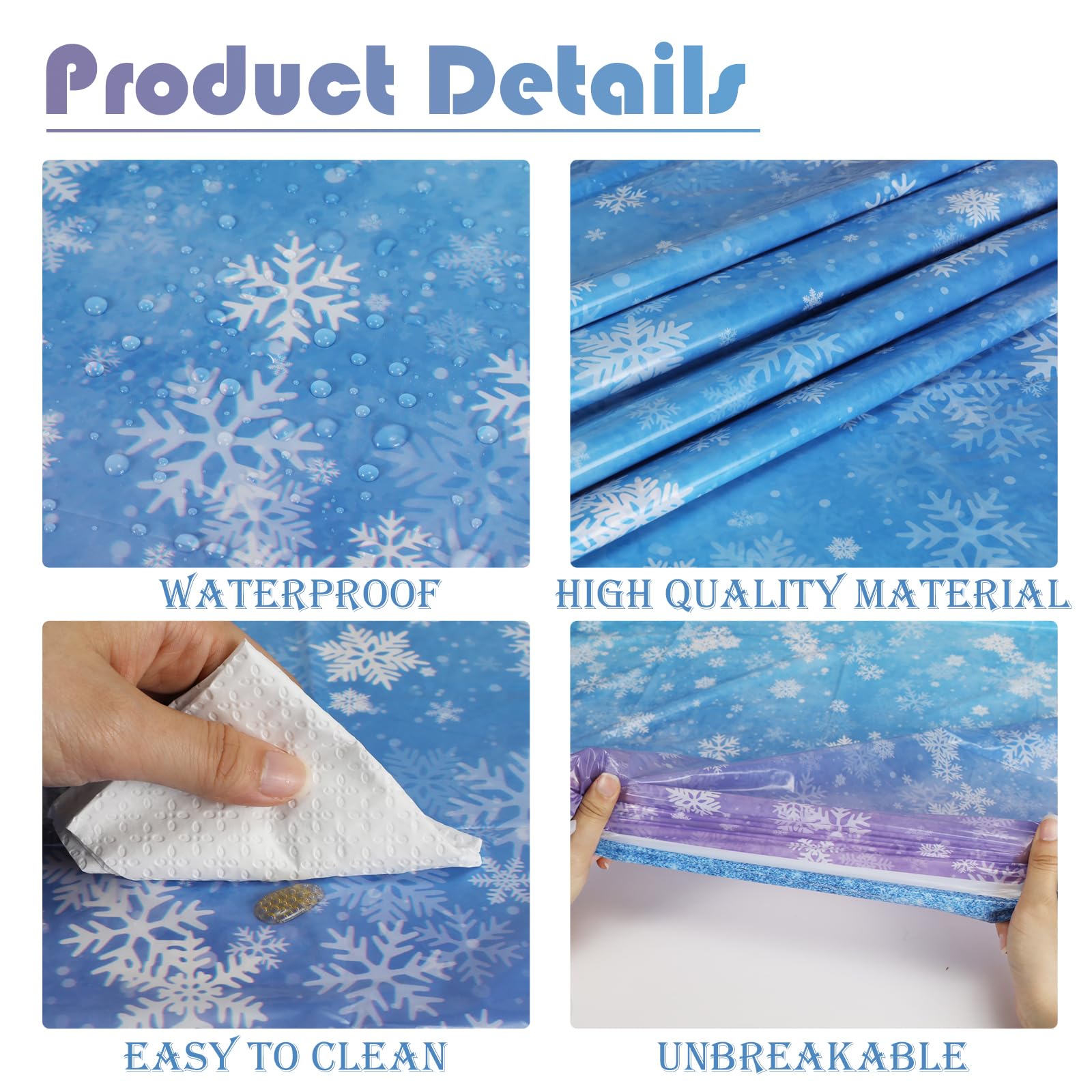 OTTPOOM 3 Pieces Frozen Birthday Party Decorations Frozen Plastic Tablecloth Winter Snowflake Frozen Birthday Party Table Cloth for Christmas Winter Wonderland Decorations Supplies, 54 X 108 Inch