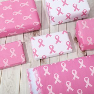 Whaline 100Pcs Pink Ribbon Tissue Paper Breast Cancer Awareness Wrapping Paper Pink Packaging Paper DIY Art Craft Paper for Charity Home Birthday Baby Shower Party Gift Decor, 14 x 20 Inch