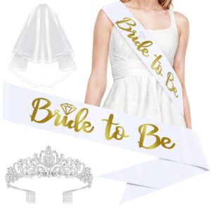 katchon, bride to be sash and headband set - pack of 5 | bachelorette veil for bride | bachelorette party decorations | gold bachelorette sash, bridal shower decorations | bachelorette party favors